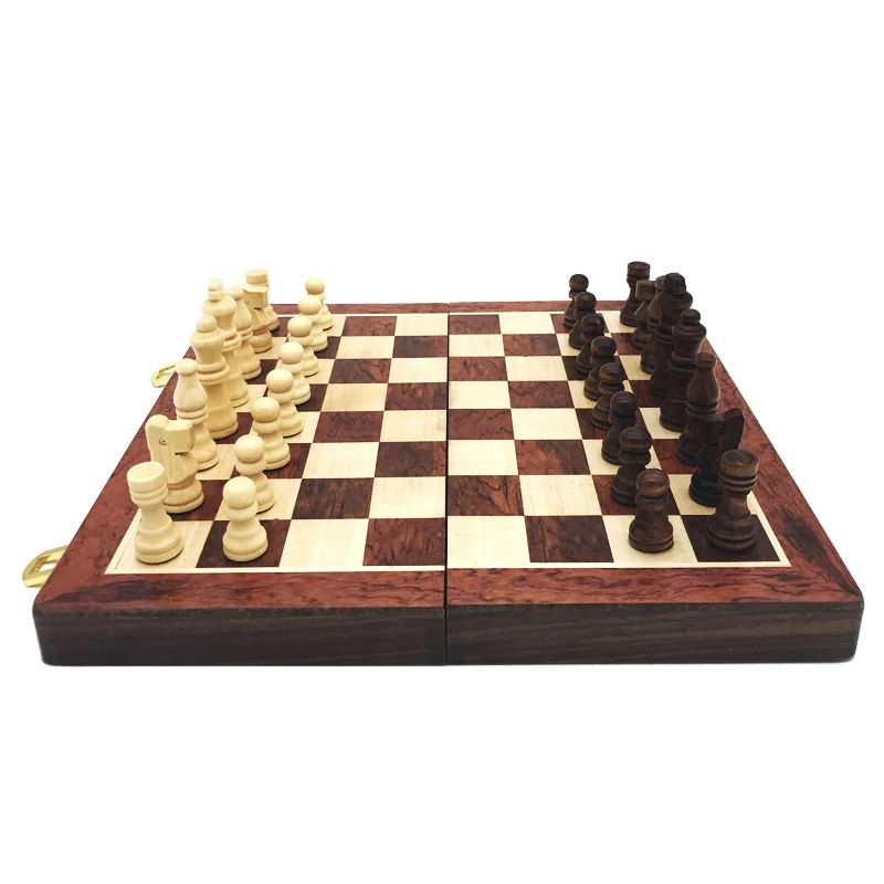 High Quality Portable Folding Wooden Chess Set Handwork Solid Wood Pieces Interesting Backgammon Children Gift Crafts Board Game