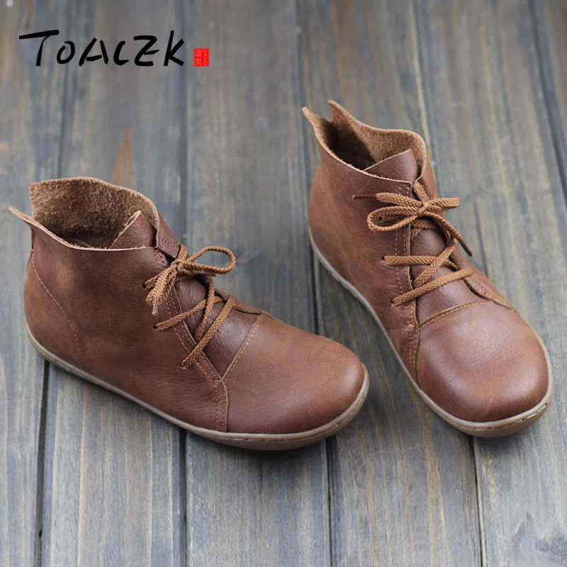 

Spring and autumn handmade leather flat bottom layer leather retro art female casual high shoes