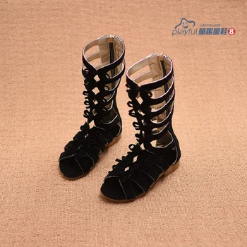 

Child High Heels Girls Gladiator Sandals Genuine Leather Children's High Heel Shoes Baby Kids Gladiator Sandals Knee High Gold
