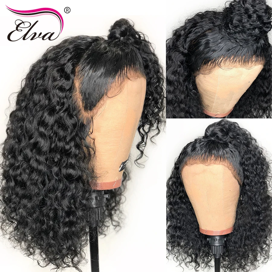 

Curly Lace Front Wig 150% Density Brazilian Remy Human Hair Wigs For Women With Baby Hair 13x6 Deep Parting Wig Pre Plucked Elva
