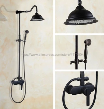 

Black Oil Rubbed Brass Wall Mounted Bathroom Rainfall Shower Faucet Set Mixer Tap Hand shower head Nhg653