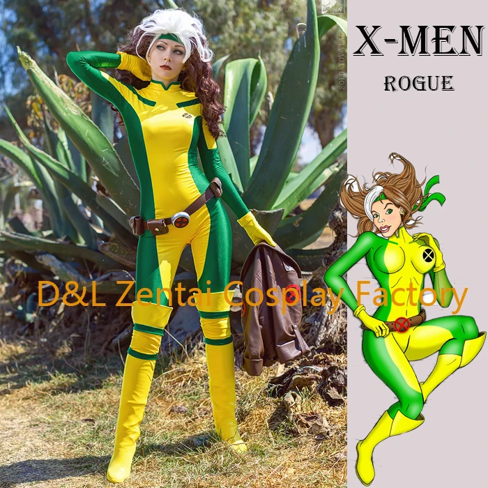 DHL X-men Rogue желтый костюм косплей и зеленый Облегающий комбинезон из синтетической эластичной ткани костюм супергероя на Хэллоуин для женщин