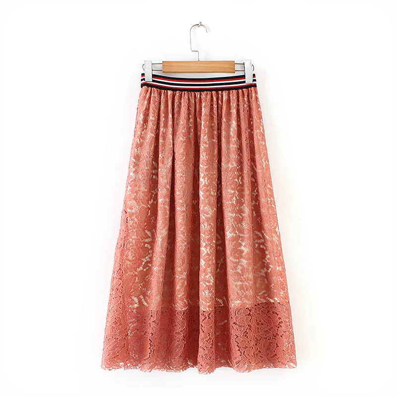 GCAROL, Женская кружевная длинная юбка, эластичная резинка на талии, большая маятниковая юбка, весна-лето, вязаная крючком кружевная винтажная юбка