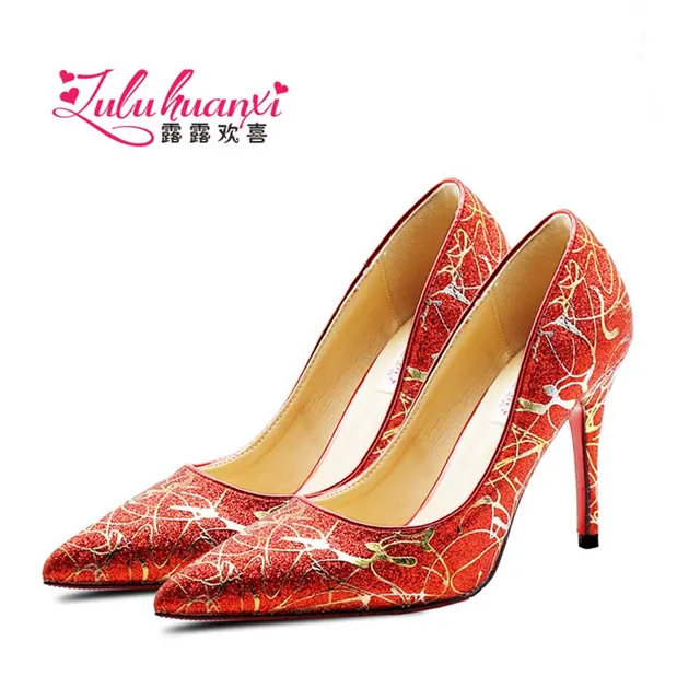 Frauen Schuhe High Heels 5,57,59,5 CM Hochzeit Rot Silber Mit Kristall Brautjungfer Schuhe Elegante Pumps Mit 7 cm