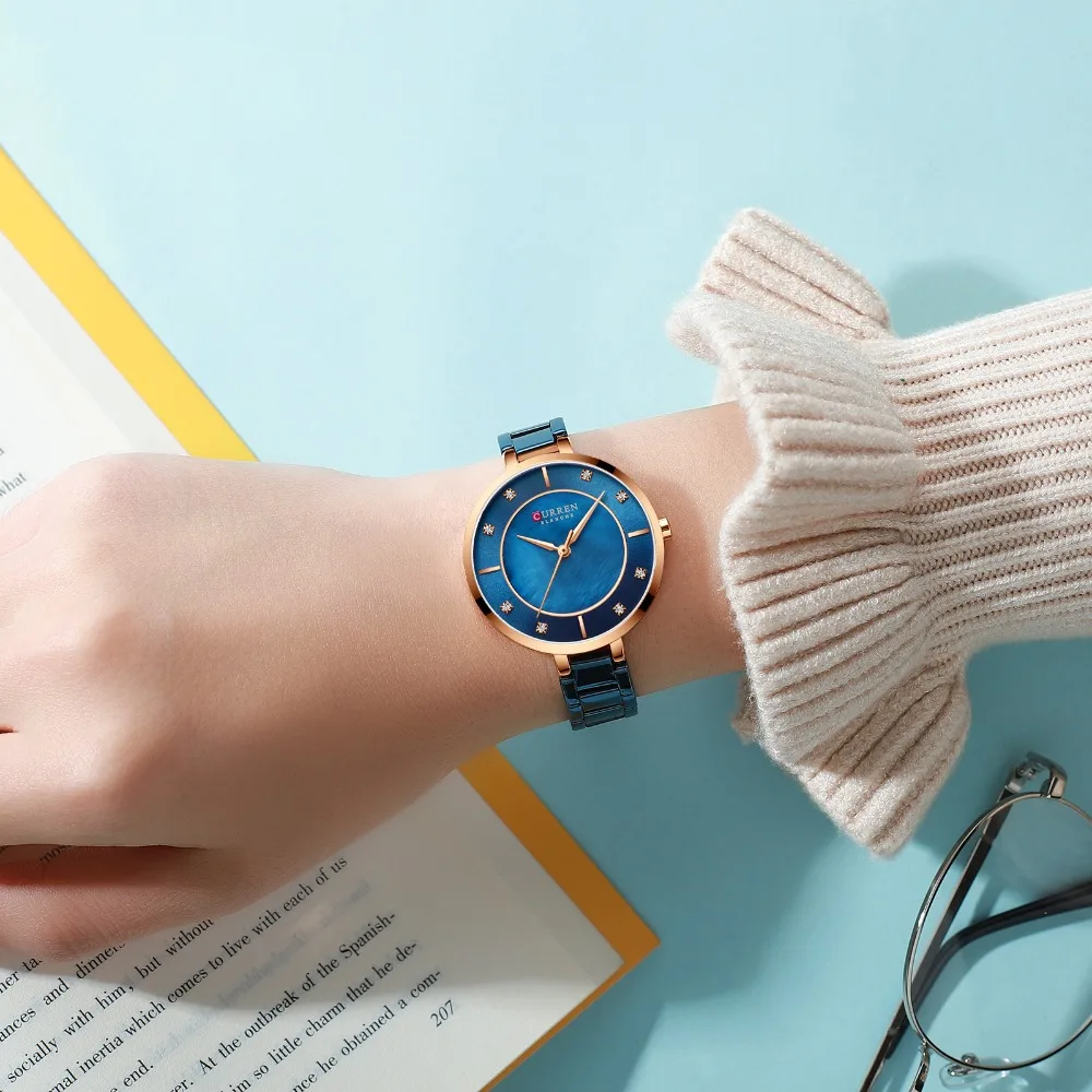 CURREN Ladies Watches Fashion Elegant Quartz Watch Women Dress Wristwatch with Rhinestone Set Dial Rose Gold Steel Band Clock 6