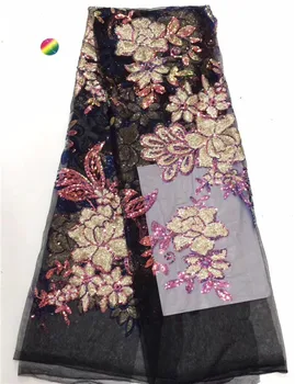 

Elegant flower sequins party net lace fabric nice French lace material PDN414(5yards/lot)