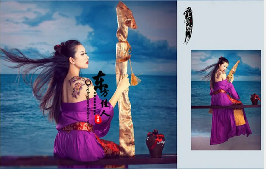 Новое поступление фотографии костюм Древняя китайская Меч леди фиолетовый сексуальный костюм пьяный на море смеяться над Красота canghaizui