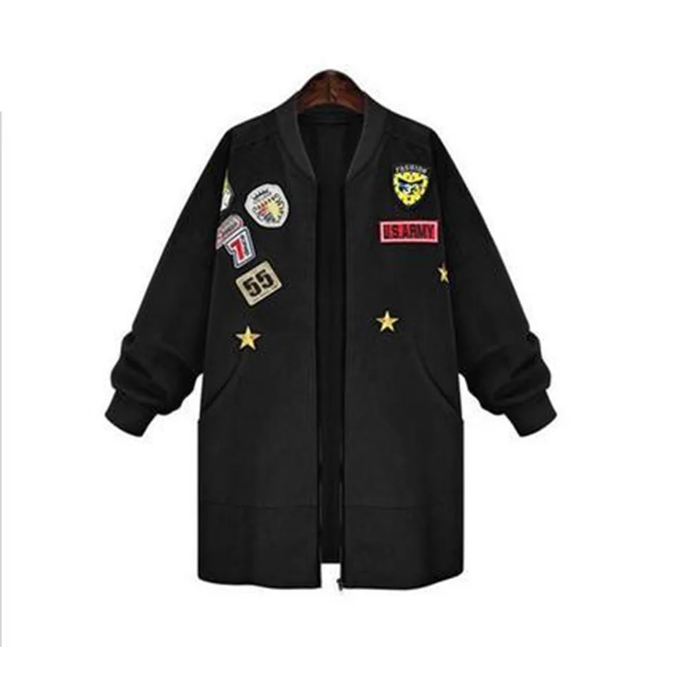 Bomber Automne Badges Imprimer 5xl Manteaux Femmes Long Green Jecket Arrivée Baseball Outwear army Plus Taille Kenancy Black Nouvelle Zipper Patché Mode 3d qEwFIFf