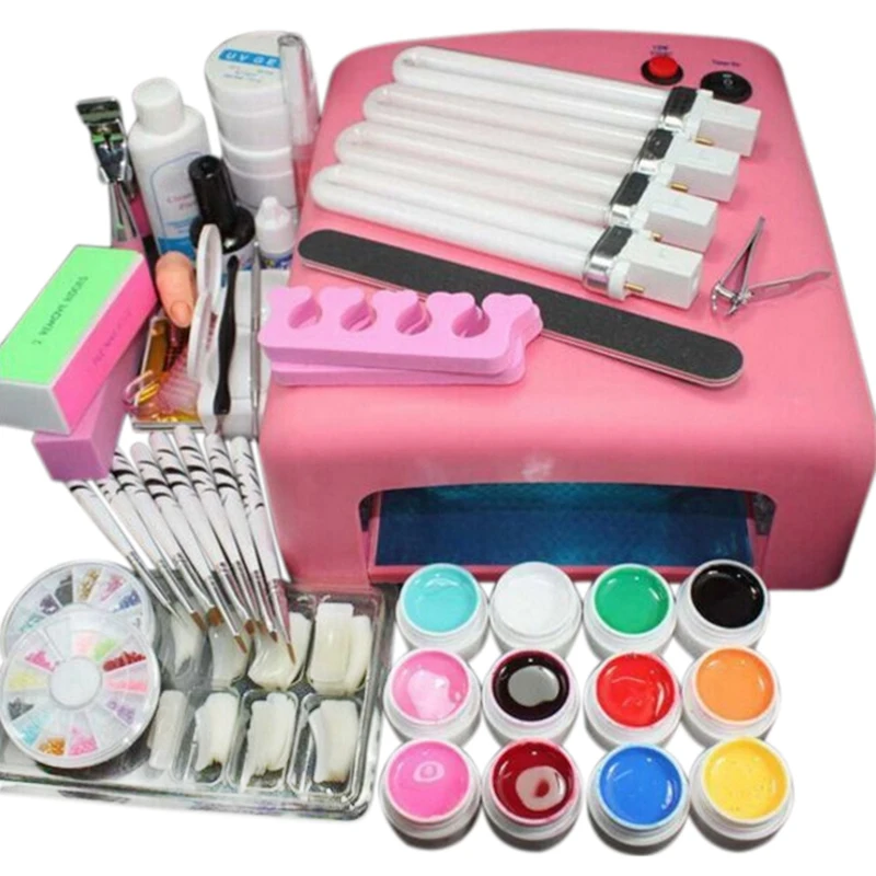 

36W Lamp Dryer For Nail 12 UV Gel Polish Nail Kit False Tip Manicure Nail Extension Nail Tools Kit UV Gel Vanishes Kit With 4