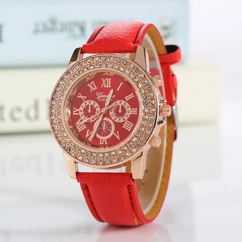 

New Fashion Ladies Quartz Wristwatch, Double Rhinestone, Casual Luminous Watch Women, Leather Strap Clock Gift Relogio Feminino