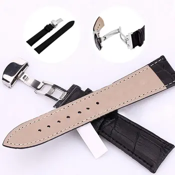 18-24mm Women Men Watch Band Strap Butterfly Pattern Deployant Clasp Buckle+Leather Correas de reloj