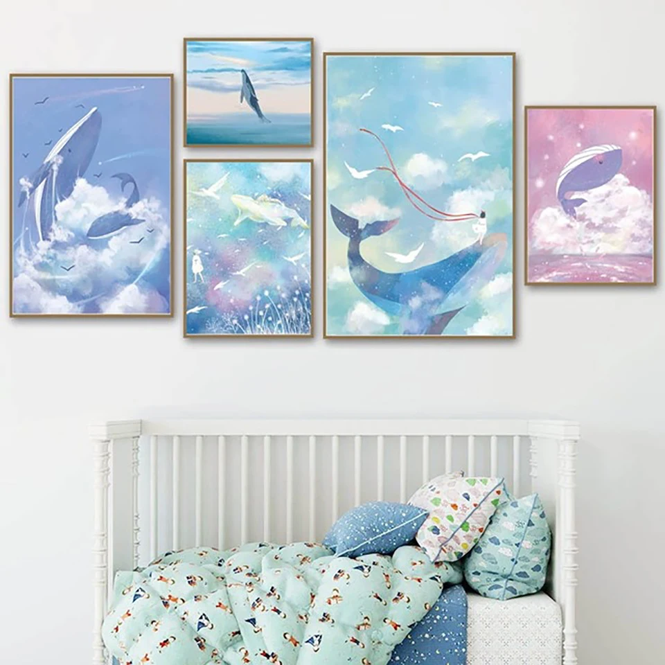 Nordic-Cartoon-Whale-Girl-Sky-Cloud-Posters-And-Prints-Wall-Art-Canvas-Painting-Watercolor-Wall-Pictures.jpg_640x640