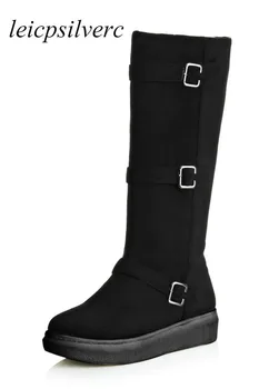

Women Boots Winter Autumn Warm Plush Shoes Knee High Heels Snow Boots Round Toe Platform Zip Buckle 2019 Sexy New Black Gray