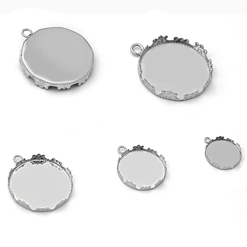 

Stainless Steel Pendant Findings 12mm 15mm 20mm 25mm Round Crown Bezel w/ Loop Glass Cabochons Base Blanks DIY Jewelry Making