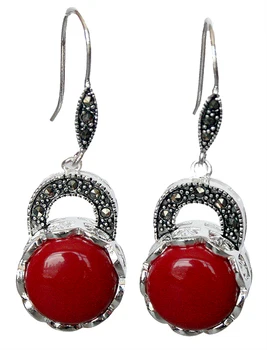 

Vente chaude nouveau-noble et lgant 925 Bijoux En Argent Sterling Rouge Corail Marcassite Boucles D'oreilles 14/5"