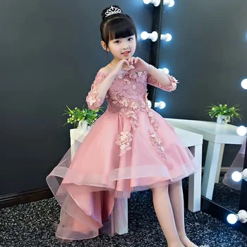 

2018 New Spring Children Kids Sweet Beautiful Flowers Lace Princess Dress For Birthday Wedding Party Girls Costume Dancing Dress