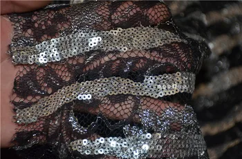 

New black sequined lace mesh base lace fabric price for 1meter 150cm wide