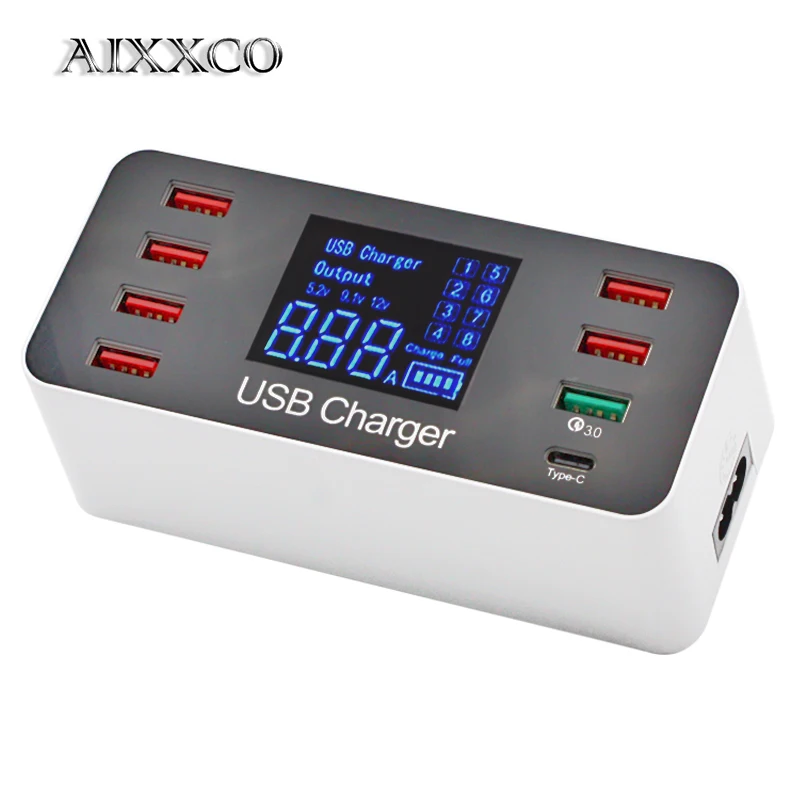 AIXXCO QC3.0 со светодиодным дисплеем USB зарядное устройство для iPhone X 8 7 iPad настольное