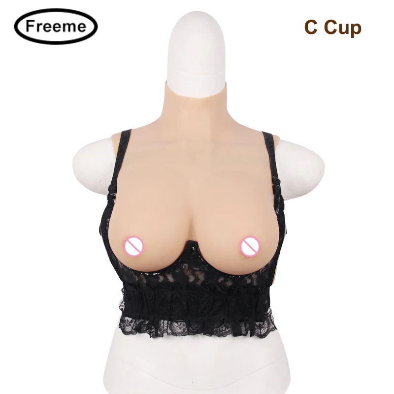 

silicone form fake boobs high Collar Short Version bra C cup for crossdresser transgender drag queen realistic breast forms