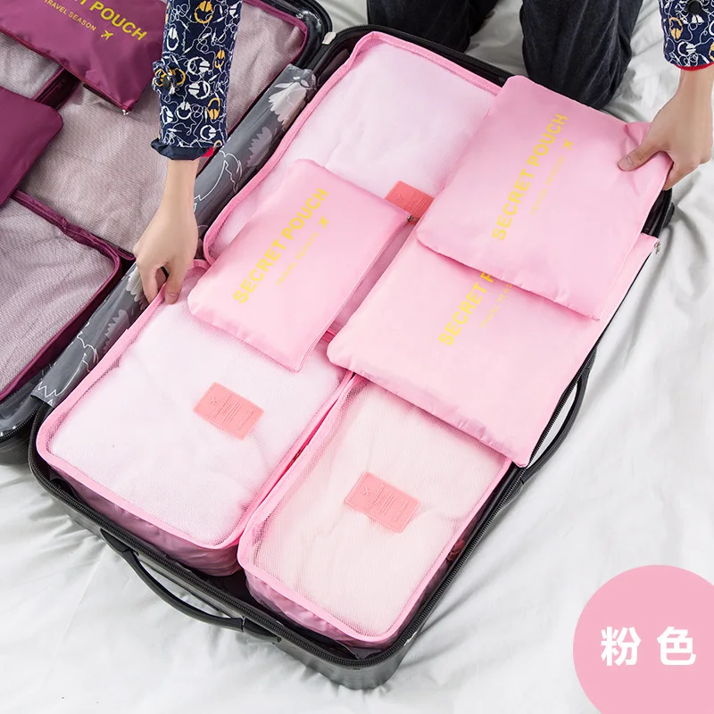 

Nylon Packing Cube Travel Bag System Durable 6 Pieces Set Large Capacity Of Bags Unisex Clothing Sorting Organize Wholesale