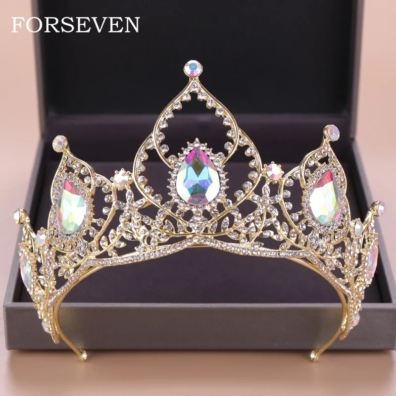

Colorful Crystal Tiara Crown For Bride Queen Diadem Baroque Crystal Crown Wedding Head Ornaments Bride's Tiaras Head Pieces