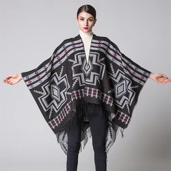 New 2016 women scarf winter ponchos and capes vintage print Blanket carves Lady Knit Shawl Tassel Cape femael Pashmina clothing New 2016 women scarf winter ponchos and capes vintage print Blanket carves Lady Knit Shawl Tassel Cape femael Pashmina clothing