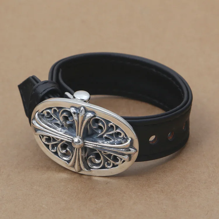 

Wholesale Ornaments Retro S925 Sterling Couple Simple Fashion Punk Leather Bracelet
