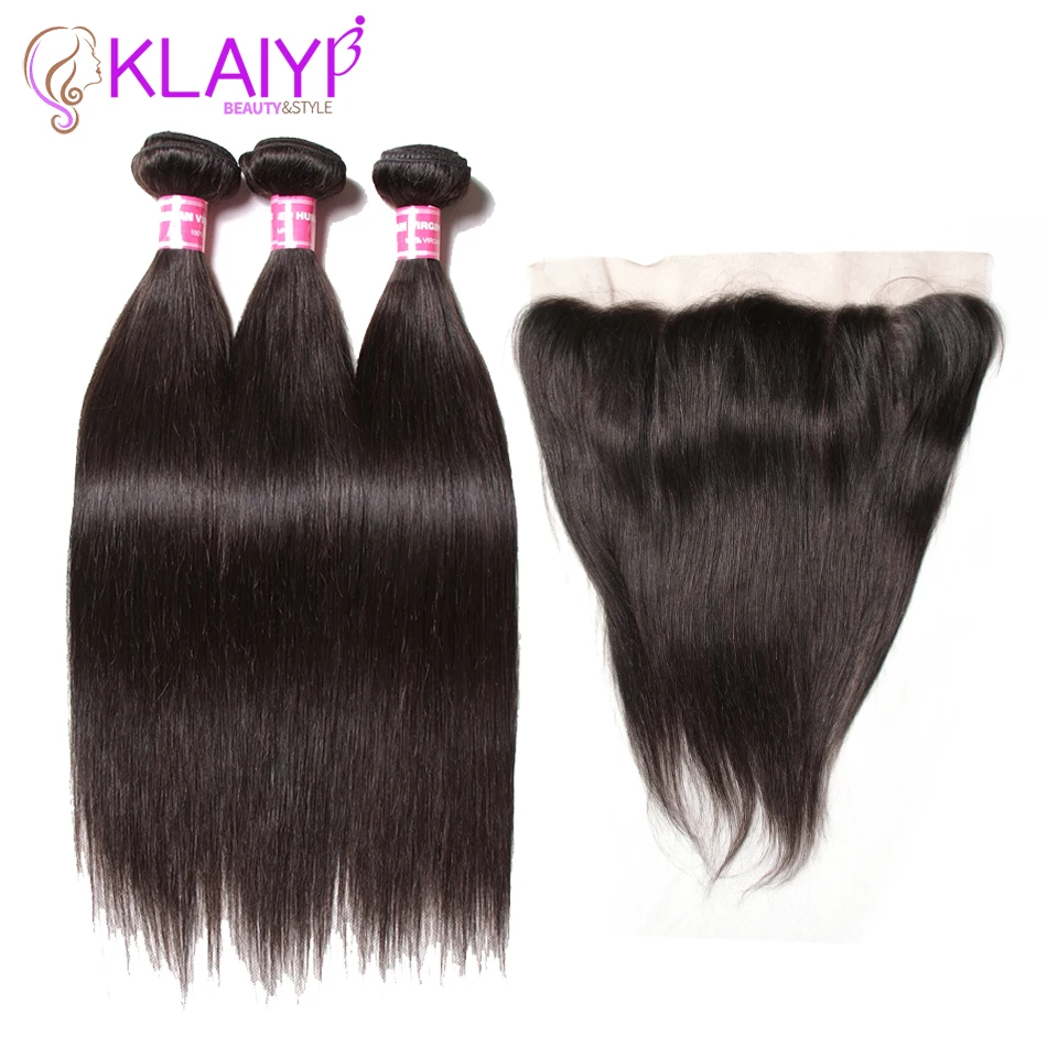

Klaiyi Remy Hair Ear To Ear Lace Frontal Closure With Bundles Straight Brazilian Human Hair With Frontal Closure Free Part