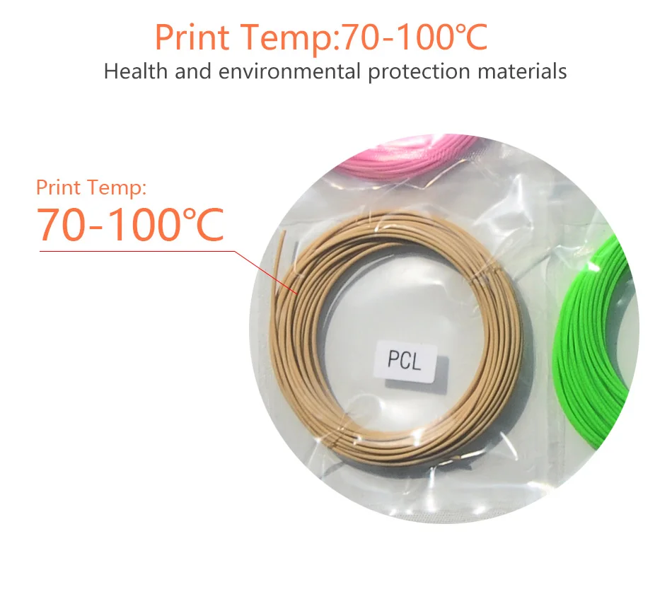 3D Printing Pen Low Temperature Print 70-100 Celsius PCL Filament 1.75mm Safety Recyclable Materials
