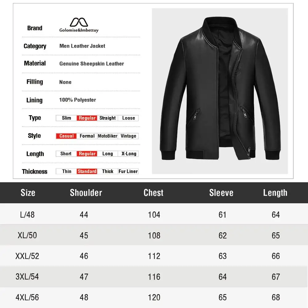 Clearance Golomise&Imbettuy Men Fashion Real/Genuine Sheepskin Leather Jacket/Coat Overcoat 5