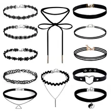 8-12 шт., различные готические растягивающиеся бархатные татуировки, Кружевное колье, колье, набор, Длинная подвеска, ювелирные изделия для женщин, черный чокер, воротник