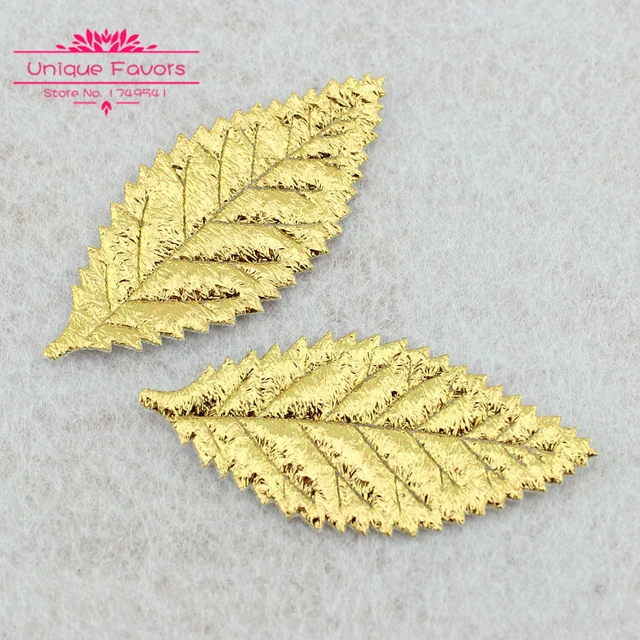 100 pz 54 x25mm foglie Decorative a forma di foglia oro, argento, verde,  tessuto di raso