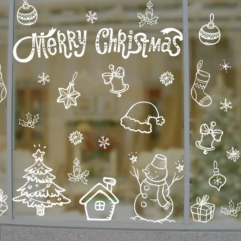 Рождественский Съемный Фон, украшение на стену, стикер на окно, стеклянная наклейка, снежинка, Рождественский стикер снеговика