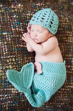 Newborn Baby Mermaid Tail and Beanie Set Hat and Cocoon Outfit Photo Prop Crochet (0-6Months)