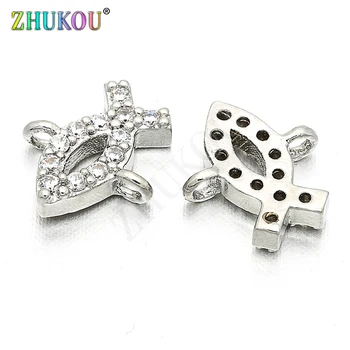 

7*8mm Micro Pave CZ Tiny Fish Connectors for DIY Jewelry Accessories Making ,Hole: 0.5mm, Model: VS50
