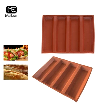 

Meibum Brown Porous 4 Cavity Silicone Mold Long Loaf Square Bread Modle Hot Dog Baguette Tray Non Stick Pan Baking Tools