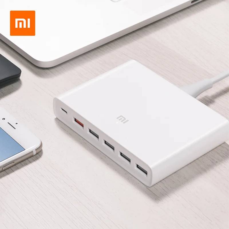 Оригинальное быстрое зарядное устройство Xiaomi 60 Вт выход Type C 6 usb портов QC 3 0