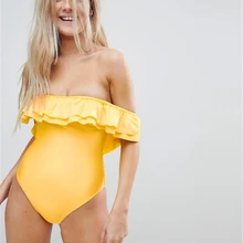 Горячая распродажа Женские сексуальные однотонные мягкие беспроводные Слитные купальники с открытыми плечами с открытой спиной с воланами