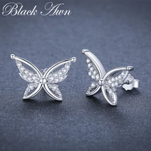 Black Awn романтические 1,9 г 925 пробы серебряные ювелирные изделия натуральные вечерние серьги-гвоздики с бабочкой для женщин Bijoux I111