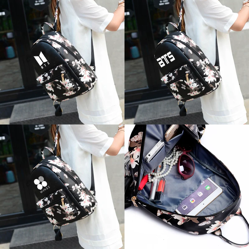 Pаспродажа Kpophome BTS BT21 Bangtan мальчики крылья же бабочка цветок PU Для женщин девочек Сумка подростковая мода рюкзак дорожная косметичка