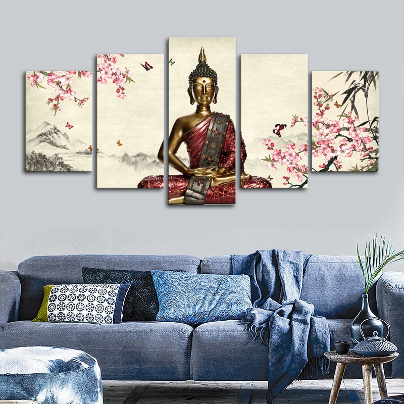 

5 Panel Abstract Printed Buddha Painting Canvas Wall Art Home Decor Buddha Picture For Living Room Unframed