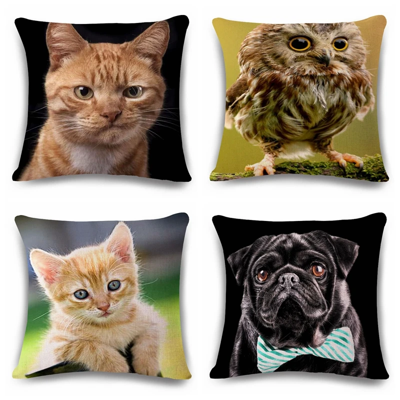 

funny cat dog owl Cushion(No Filler) Polyester Family affection Sofa Car Seat family Home Decorative Throw Pillow