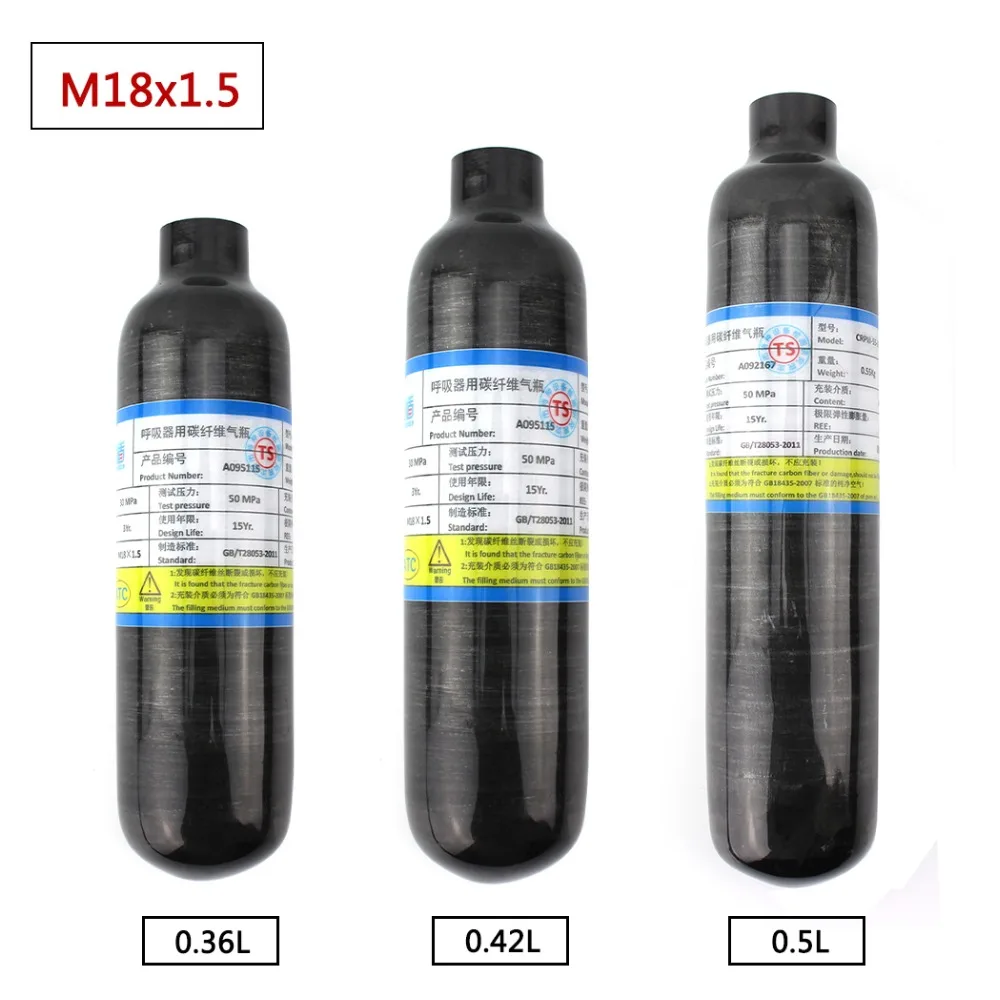 

PCP Paintball HPA Tank 30MPA 4500PSI High Pressure Cylinder 0.36L 0.42L 0.5L Black PURE Carbon Fiber Tank M18x1.5 Thread