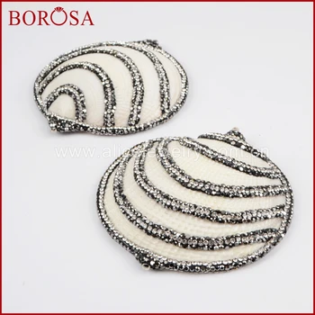 

BOROSA Natural White Shell Connector Charm Crystal Rhinestone Pave ZIrcon Connector Double Bails Druzy DIY Jewelry Making JAB651