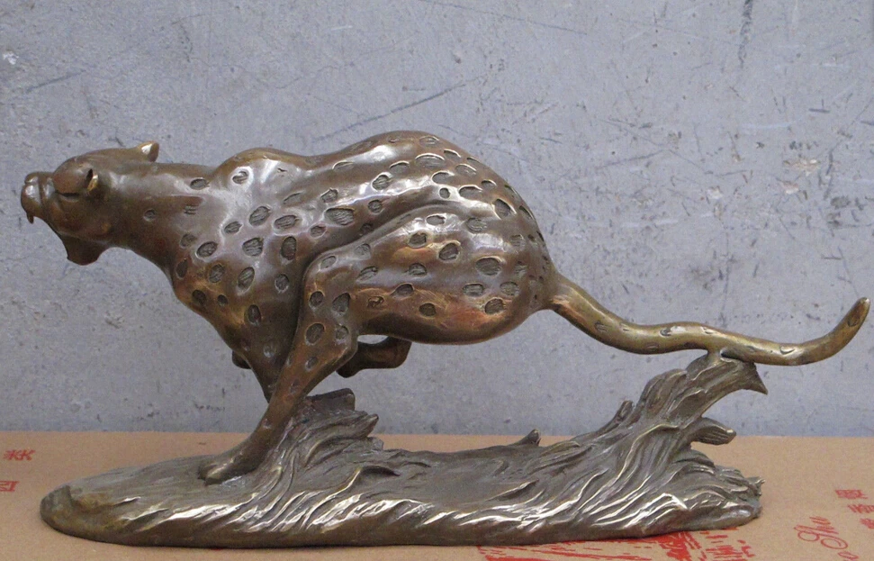 

13" Western ART Bronze sculpture Run to the cheetah Leapord Felis pardus statue