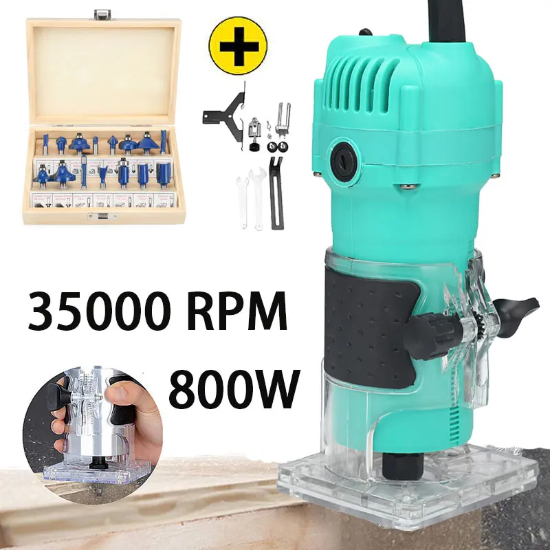 

800W 35000rpm Woodworking Electric Trimmer Wood Milling Engraving Slotting Trimming Machine Hand Carving Machine Wood Router