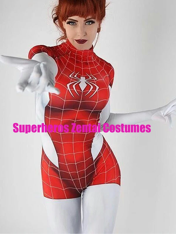 Костюм Mary Jane для девочек с 3D принтом «Человек-паук», костюм MJ «Человек-паук», «зентай», женские костюмы для костюмированной вечеринки на Хэллоуин, «Человек-паук»