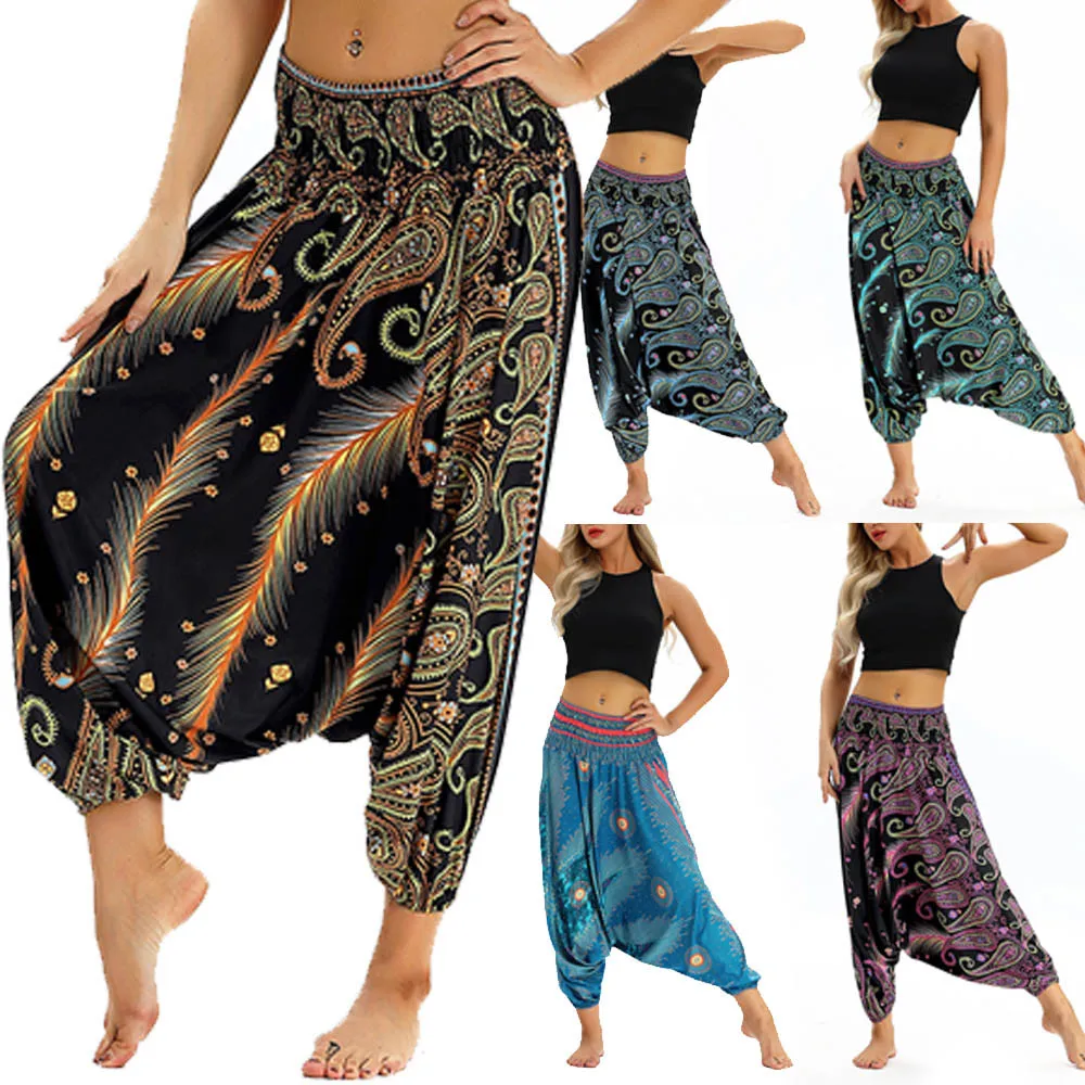 

Boho Women Men Pants Woman High Waist Wide Leg Thai Harem pants Hippy Baggy Loose Aladdin Jumpsuit Ladies Trousers Casual 2019