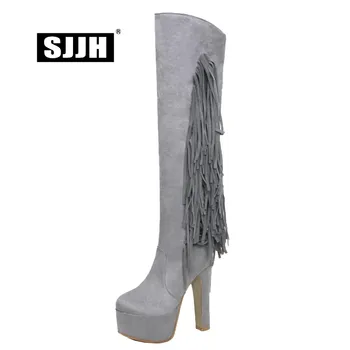

SJJH Women Nubuck Riding Boots with Round Toe Chunky Platform Zip Short Plush Over-the-Knee Boots Fashion Shoes Large Size Q507