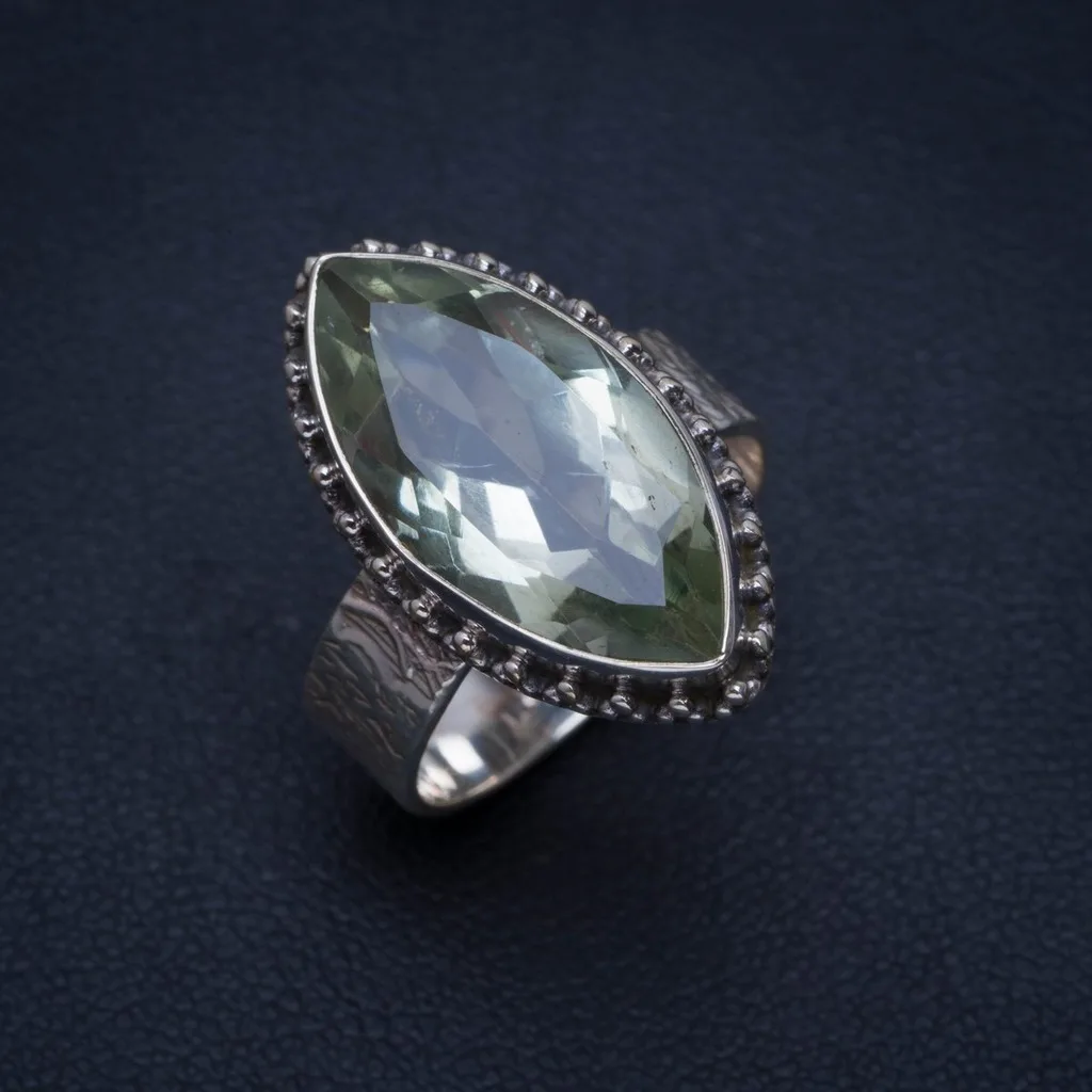 

Natural Green Amethyst Handmade Unique 925 Sterling Silver Ring 6.75 A4134